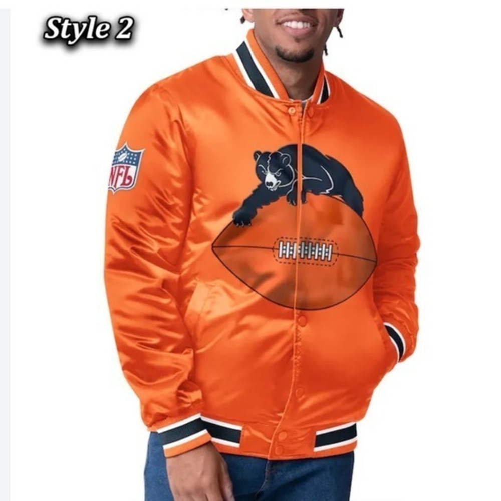 Starter Chicago Bears NFL Reversible Bomber Jacket Orange Navy Small‎ NWT